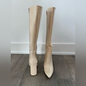 Croc Cream Knee-High Boots
